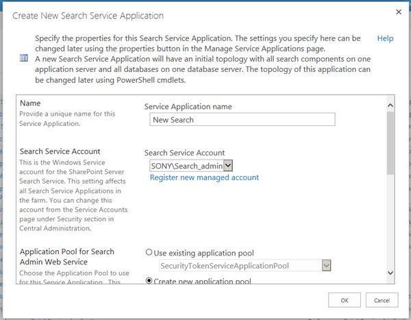 create new search service application